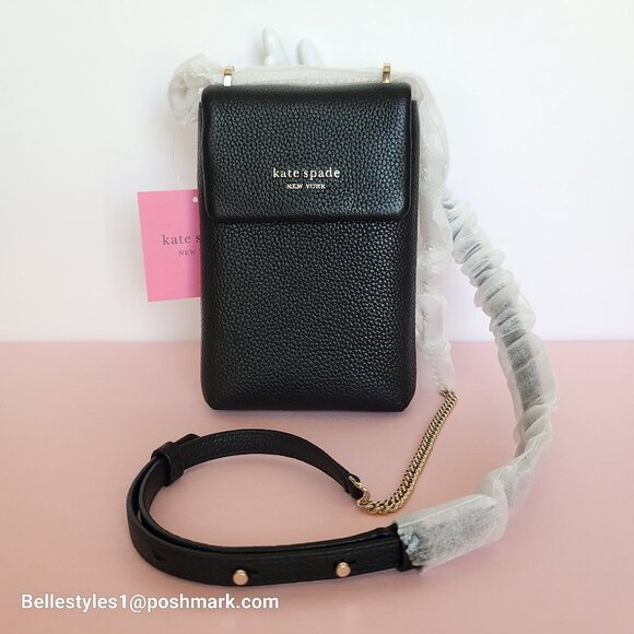 KATE SPADE Bradley North/South Pebbled Leather Phone Crossbody- Black color πβ - Picture 5 of 16